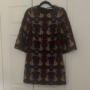 Alice + Olivia Black Multicolor Floral Long Sleeve Dress